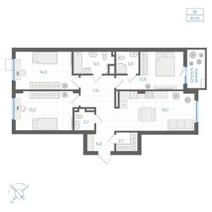 3-к квартира, вторичка, 92м2, 6/9 этаж