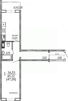 1-к квартира, вторичка, 45м2, 1/10 этаж