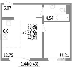 2-к квартира, строящийся дом, 41м2, 5/10 этаж