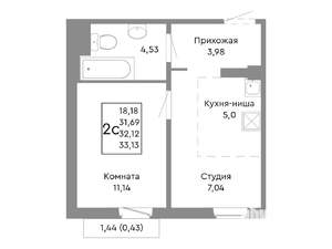 2-к квартира, вторичка, 32м2, 4/10 этаж