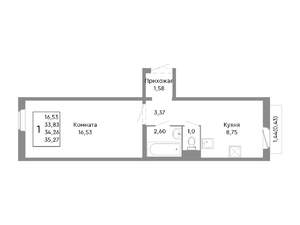 1-к квартира, строящийся дом, 34м2, 5/10 этаж
