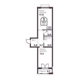 1-к квартира, вторичка, 52м2, 10/24 этаж