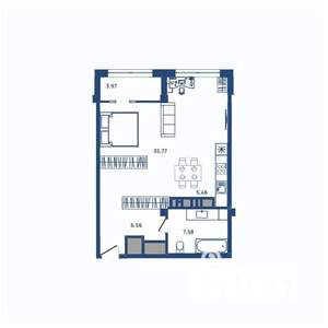 1-к квартира, вторичка, 56м2, 16/23 этаж