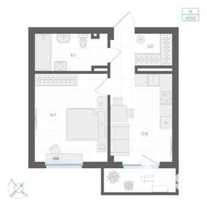 1-к квартира, вторичка, 41м2, 8/10 этаж