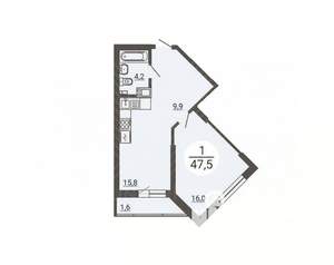 1-к квартира, вторичка, 47м2, 19/25 этаж