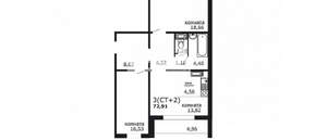 2-к квартира, вторичка, 73м2, 10/18 этаж