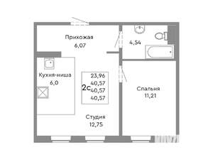 2-к квартира, строящийся дом, 41м2, 2/10 этаж