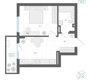 1-к квартира, вторичка, 38м2, 8/18 этаж