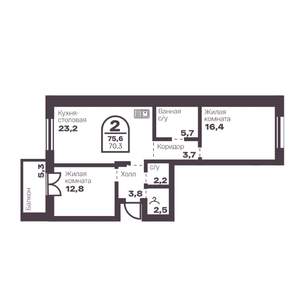 2-к квартира, вторичка, 70м2, 9/24 этаж