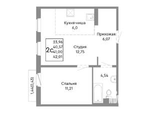 2-к квартира, строящийся дом, 41м2, 10/10 этаж