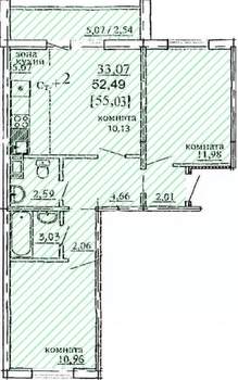 3-к квартира, строящийся дом, 55м2, 3/10 этаж