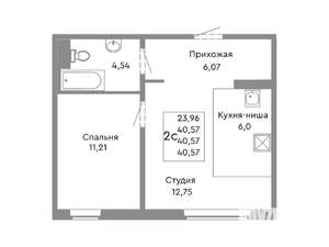 2-к квартира, вторичка, 41м2, 2/10 этаж