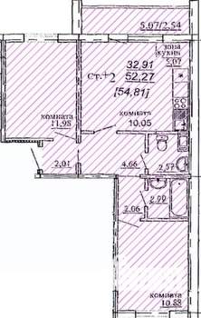 3-к квартира, строящийся дом, 55м2, 2/10 этаж