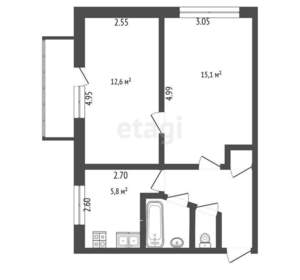 2-к квартира, вторичка, 43м2, 3/5 этаж