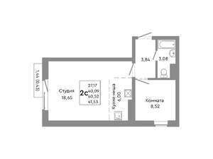 2-к квартира, строящийся дом, 41м2, 4/10 этаж