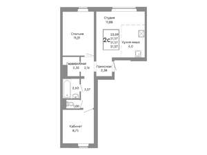 2-к квартира, строящийся дом, 52м2, 1/10 этаж