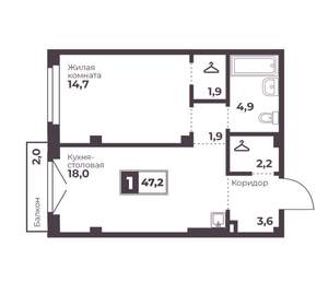 1-к квартира, вторичка, 47м2, 2/17 этаж