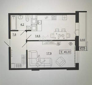 1-к квартира, вторичка, 46м2, 3/30 этаж