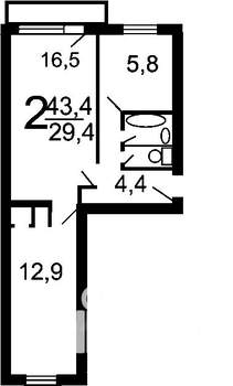 2-к квартира, вторичка, 44м2, 5/5 этаж