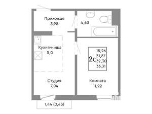 2-к квартира, строящийся дом, 32м2, 10/10 этаж
