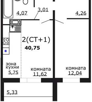 2-к квартира, вторичка, 41м2, 13/18 этаж