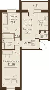 2-к квартира, вторичка, 58м2, 4/10 этаж