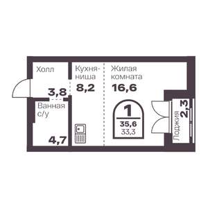 1-к квартира, вторичка, 33м2, 2/24 этаж