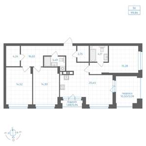 3-к квартира, вторичка, 100м2, 16/30 этаж