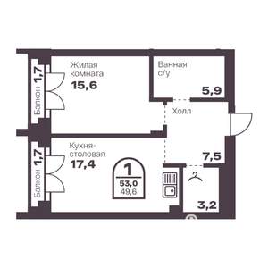 1-к квартира, вторичка, 50м2, 1/24 этаж