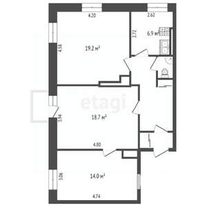 3-к квартира, вторичка, 72м2, 2/2 этаж