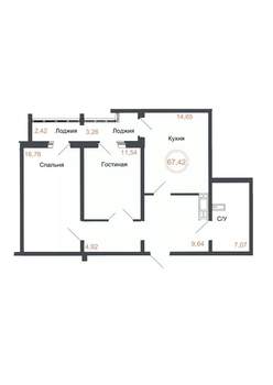 2-к квартира, вторичка, 67м2, 9/16 этаж