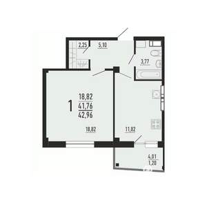 1-к квартира, вторичка, 43м2, 5/16 этаж