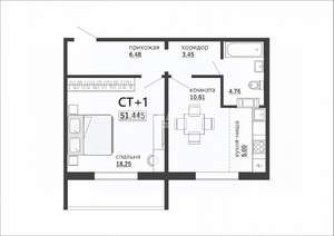 1-к квартира, вторичка, 51м2, 10/10 этаж