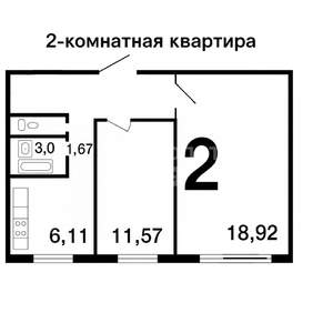 2-к квартира, вторичка, 43м2, 1/5 этаж