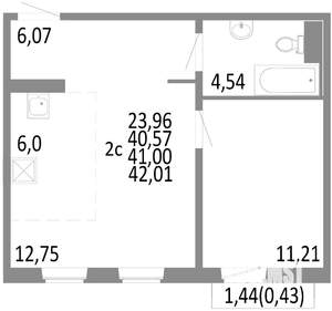 2-к квартира, строящийся дом, 41м2, 4/10 этаж