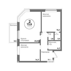 2-к квартира, вторичка, 74м2, 1/22 этаж