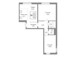 3-к квартира, строящийся дом, 62м2, 2/10 этаж