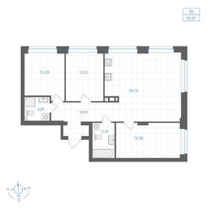 3-к квартира, вторичка, 94м2, 5/30 этаж