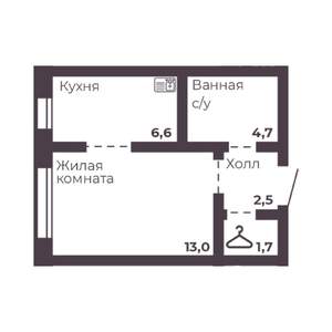 1-к квартира, строящийся дом, 29м2, 10/17 этаж