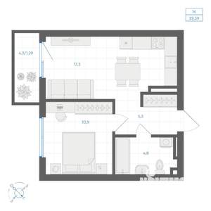 1-к квартира, вторичка, 40м2, 10/11 этаж