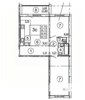 2-к квартира, вторичка, 58м2, 12/17 этаж