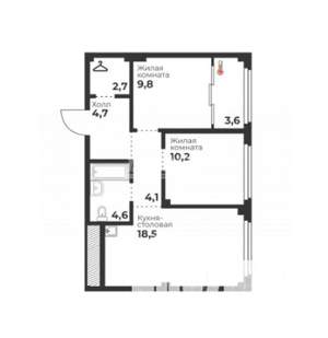 2-к квартира, вторичка, 55м2, 9/23 этаж