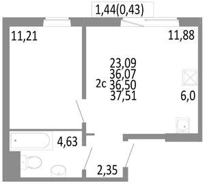 2-к квартира, строящийся дом, 37м2, 9/10 этаж