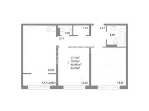 2-к квартира, вторичка, 61м2, 8/17 этаж