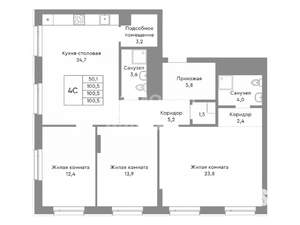 4-к квартира, вторичка, 100м2, 12/29 этаж