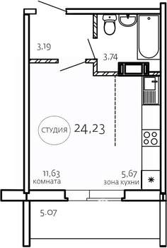 Студия квартира, строящийся дом, 24м2, 1/10 этаж