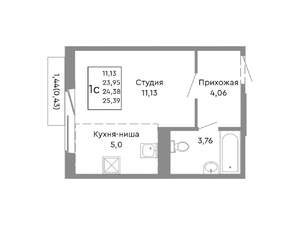 1-к квартира, строящийся дом, 24м2, 8/10 этаж