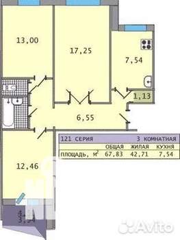3-к квартира, вторичка, 66м2, 5/10 этаж