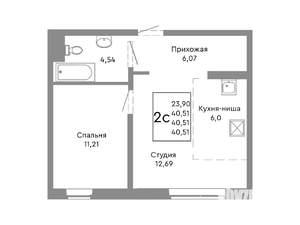 2-к квартира, строящийся дом, 41м2, 2/10 этаж