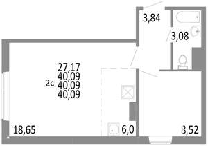 2-к квартира, строящийся дом, 40м2, 2/10 этаж